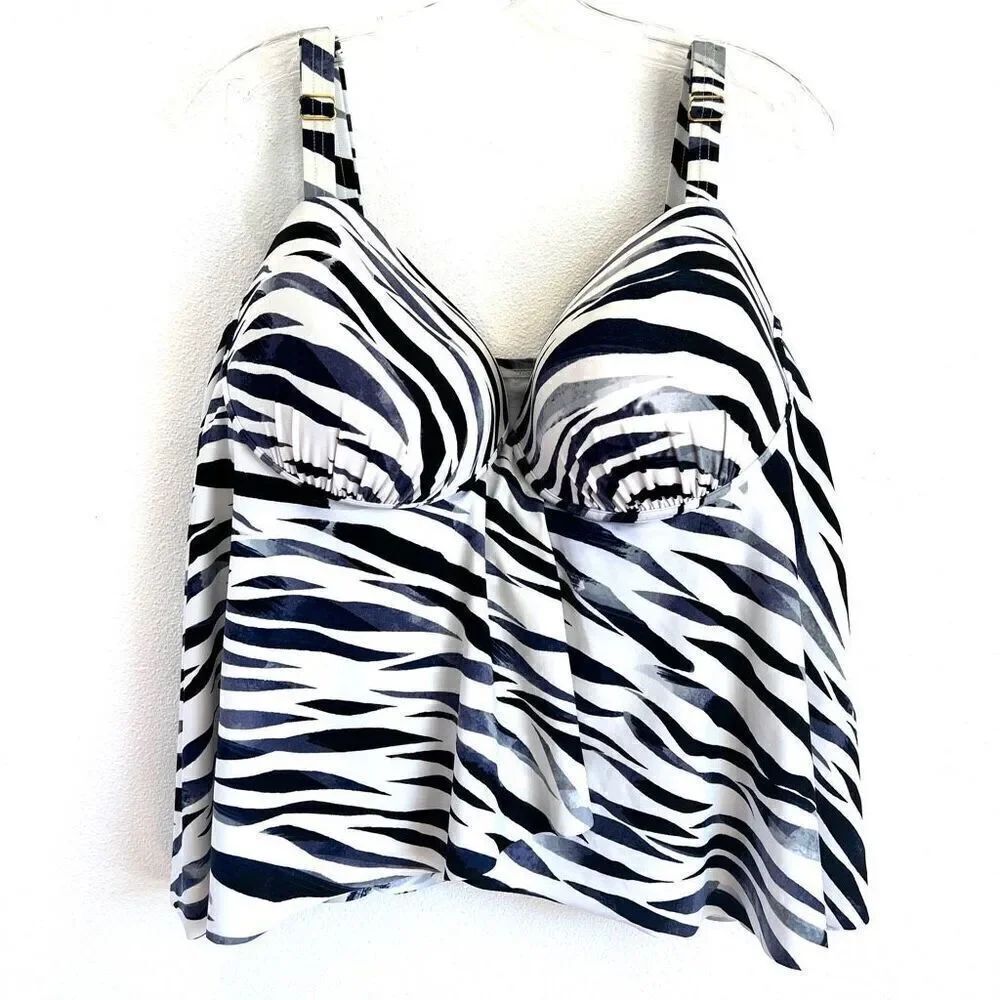 Swimsuits For All zebra Print Tankini Top Black White Gray Size 24
